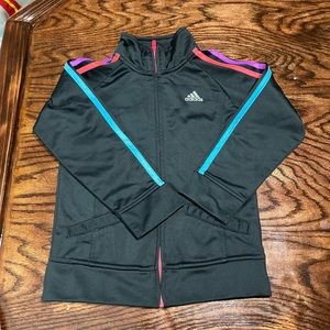 Adidas Jacket Girls Small Black Pink Blue Purple  Track Logo Full Zip Youth 6x